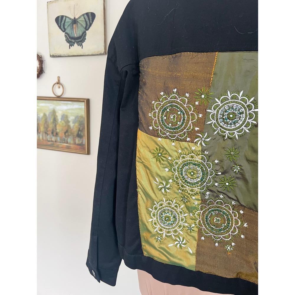 Vintage Agapo Black Denim Patchwork Boho Jacket - Picture 4 of 6